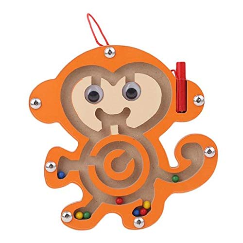 Magnetic Pen Driving Bead Maze Wooden Jigsaws Puzzle Board Game Educational Toy - MONKEY