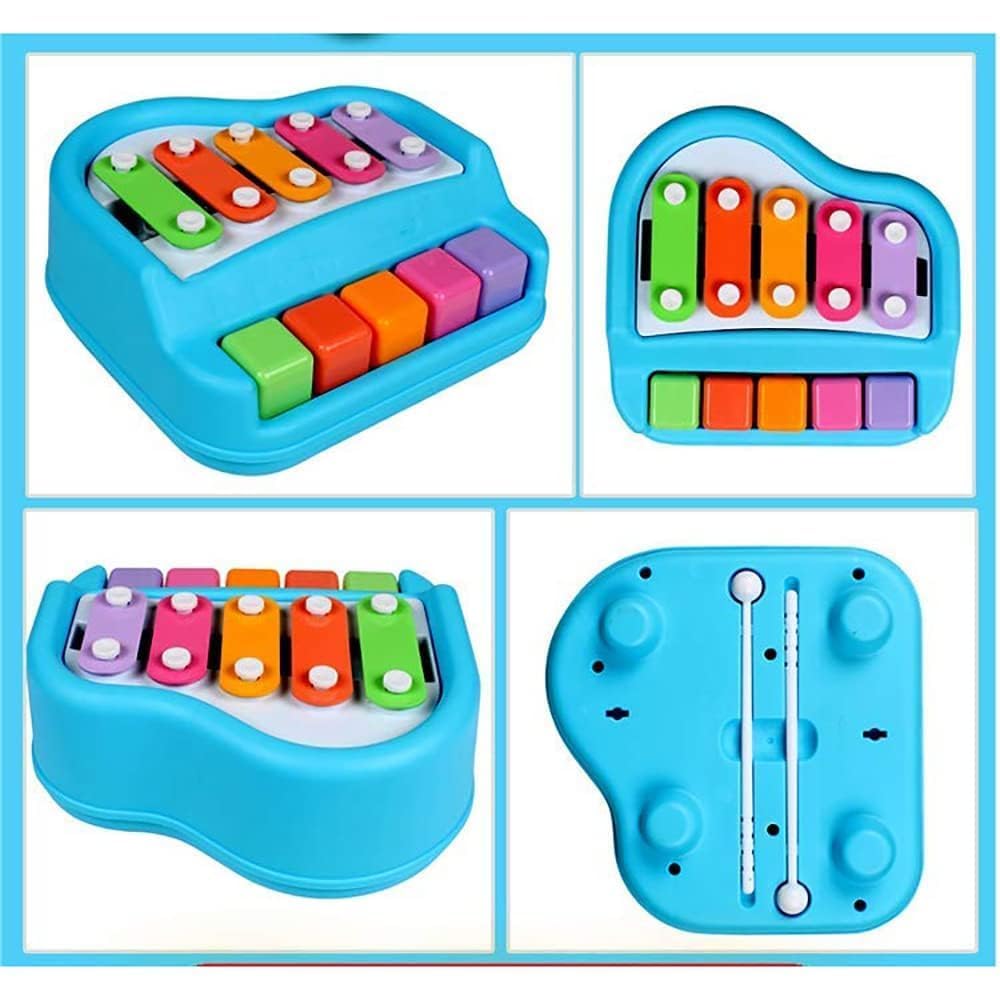 2-in-1 Piano Xylophone for Kids | Multicolor 5 Key Musical Toy with Mallets | Educational Instrument Toy Set for Toddlers, Boys & Girls | Early Learning Sound & Music Playset - RANDOM COLOUR