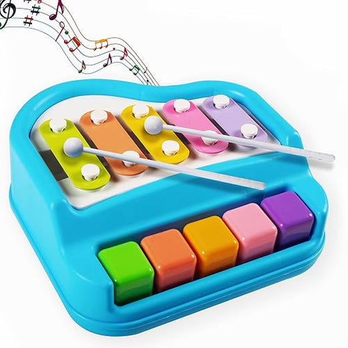 2-in-1 Piano Xylophone for Kids | Multicolor 5 Key Musical Toy with Mallets | Educational Instrument Toy Set for Toddlers, Boys & Girls | Early Learning Sound & Music Playset - RANDOM COLOUR